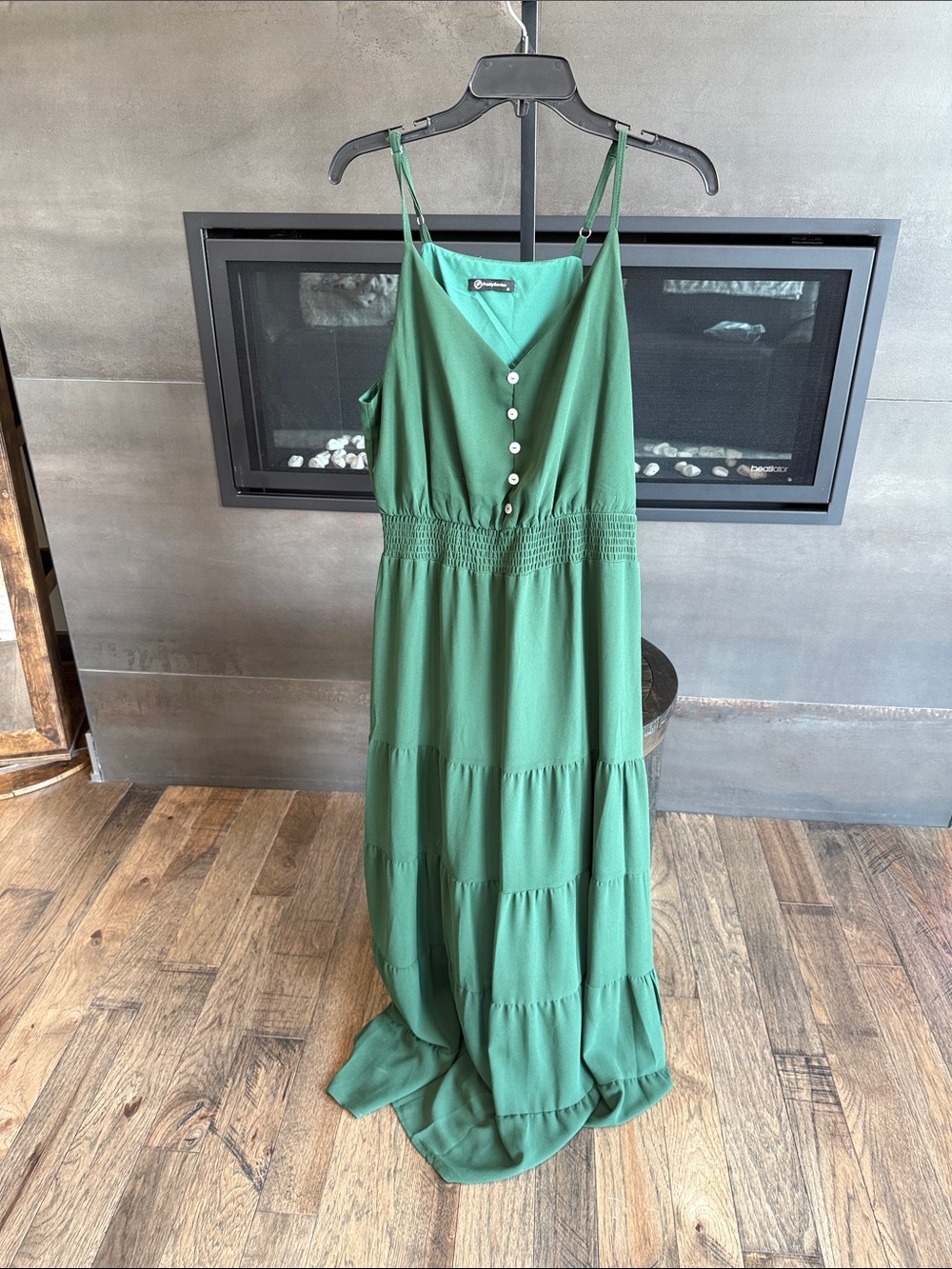 Green Tiered Maxi Dress with Button Front and Smocked Waist
